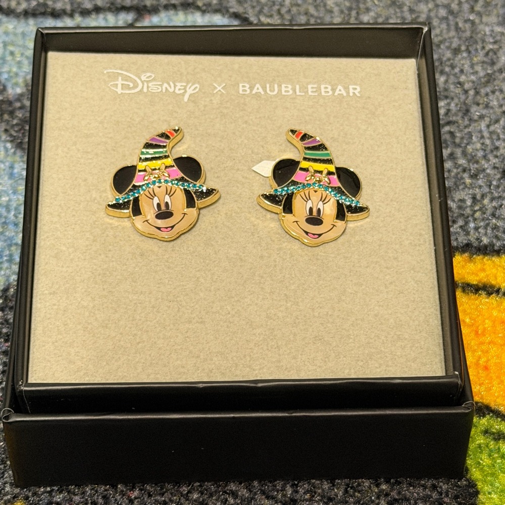 Disney x Baublebar Minnie Mouse Witch Hat Halloween Rainbow Stud Earrings Boxed